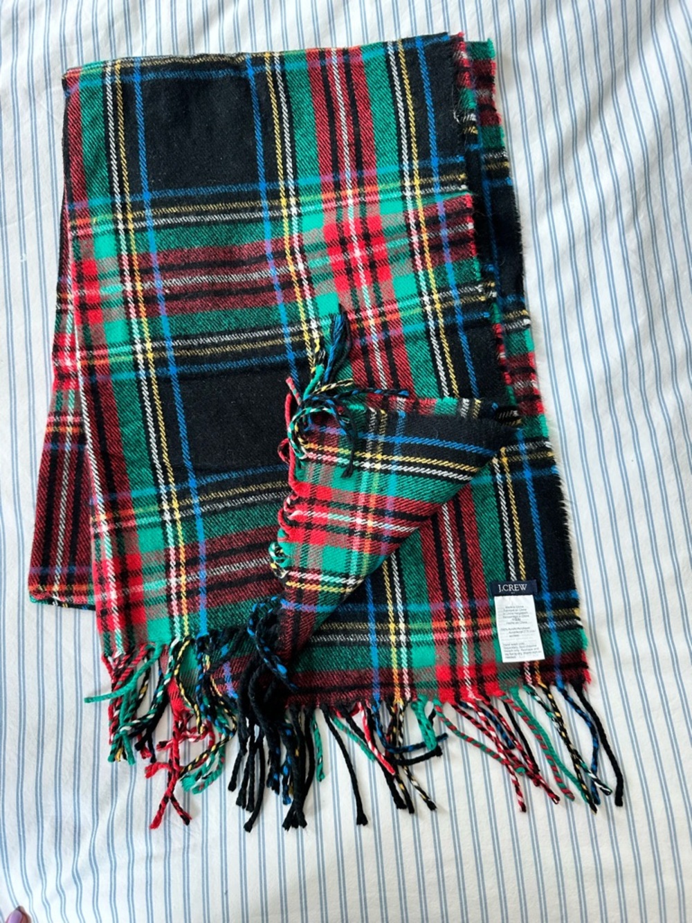 J. Crew Red & Green Tartan Plaid Fringe Scarf